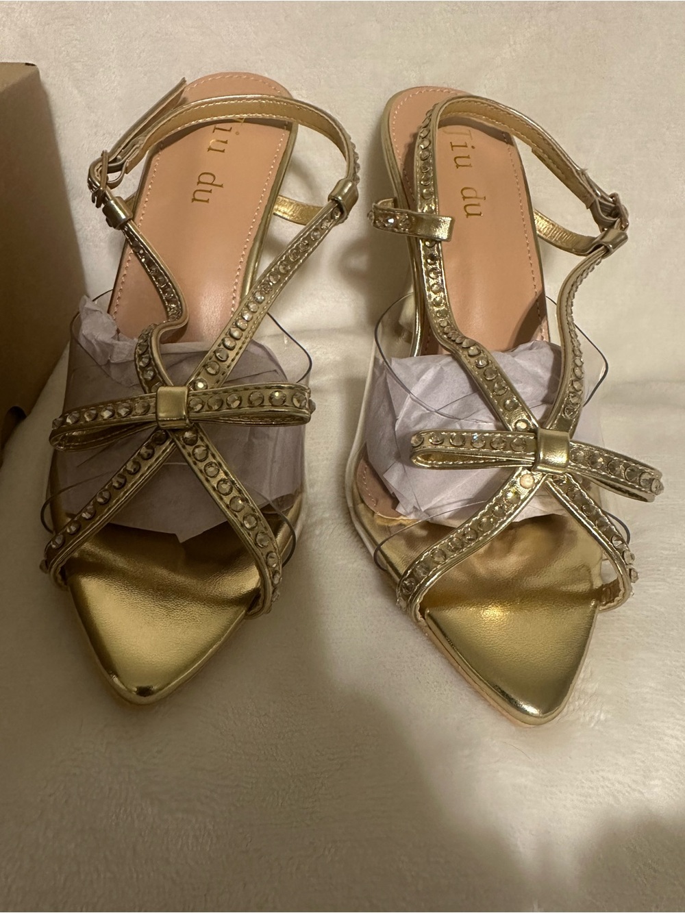 Gold Studded Strappy Pointed-Toe Sandals